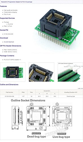 Waveshare PLCC32 TO DIP32 (A) 1.27mm Pitch Yamaichi IC Programming Socket Adapter for PLCC32