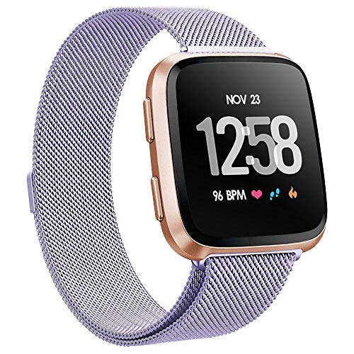 KIMILAR Metal Bands Compatible Fitbit Versa Smartwatch, Women Men Small Large Stainless Steel Replacement Sport Bracelet Strap Magnet Lock Wristbands Silver Black Rose Gold Lavender
