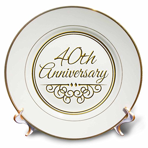 3dRose cp_154482_1 40th Anniversary Gift Gold Text for Celebrating Wedding Anniversaries 40 Years Married Together Porcelain Plate, 8-Inch