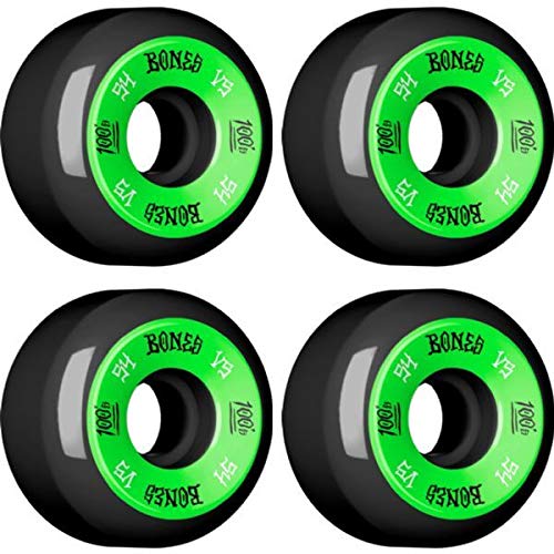 Bones Wheels 100's V5 Black / Green Skateboard Wheels - 54mm