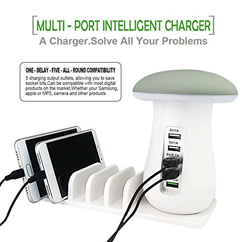 Fescra LED Mushroom Light Universal 5 USB Stand Charging Docking Station For iPhone