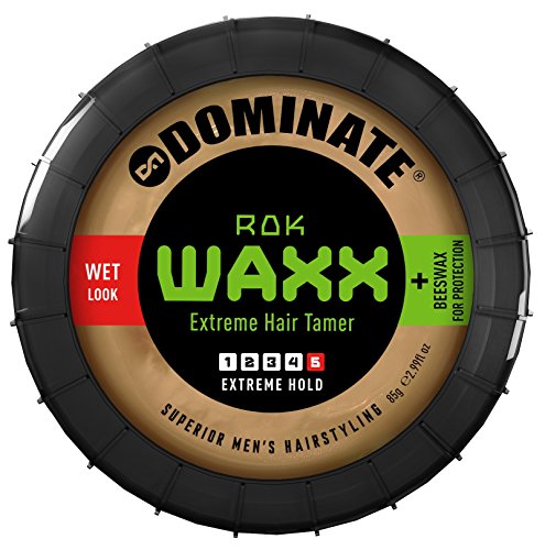 Dominate Rok Waxx Hair Styling Wax With Beeswax, Salon Series, Extreme Hair Hold With A Defined Wet Look, 85g (3 oz)