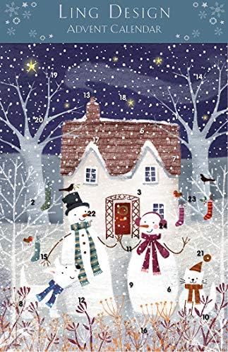 Ling Designs Advent Calendar THE SNOW FAMILY Snowman cat and dog with glitter and with 24 Doors and White Mailing Envelope 340 mm x 250 mm