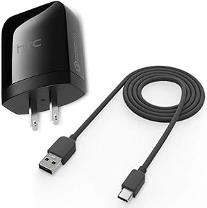 Fast Quick Charge 2 Wall Charger Works with HTC U11 Eyes Includes USB TypeC Port and Cable. [15W / Black/UL]