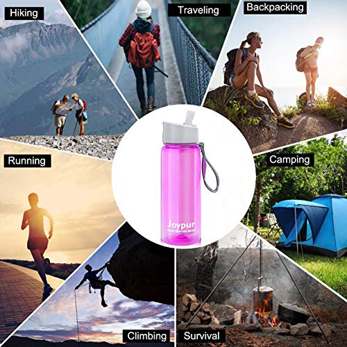 joypur Portable Water Bottle with Filter, Camping Filter Water Bottle for Travel Hiking Backpacking, 0.01 Micron Water Purifier Bottle Straw, Emergency Water Filter Bottle 24 Oz Leakproof