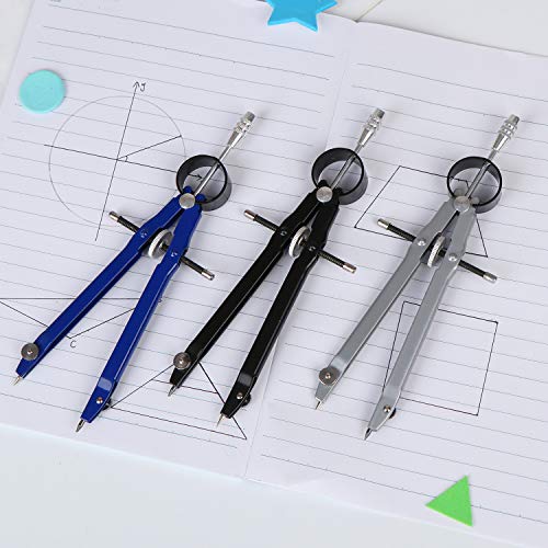 Xgood 3 Colors Math Compasses Metal Compass Math Geometry Compass Drawing Compass with 4 Pieces Extra Lead Refills for Students Teacher Drawing Supplies