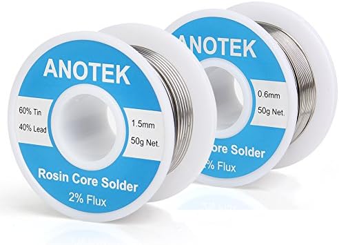 ANOTEK 60/40 Rosin Core Solder for Electronics, Gauge Wires, Stained Glass, Jewelry and More (50g 0.6mm and 50g 1.5mm)