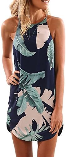 Shellyme Womens Summer Round Neck Sleeveless Print Chiffon Dress Casual Sundress