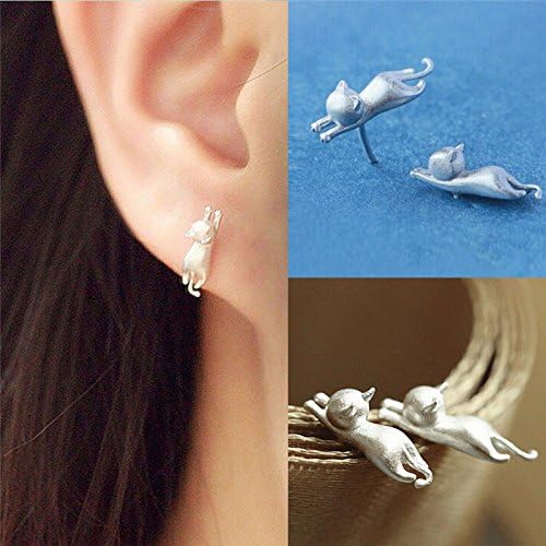 Sumanee Charm Delicate Tiny Cute Cats Earrings Chic Silver Plated