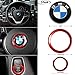 3Piece For BMW Steering Wheel Emblem Decal+Steering Wheel Center alloy Decor+Start Stop Button Ring Push Button Ignition Switch Decor combination,Make your car very cool (Rose red)