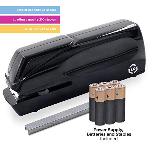 LD Products Professional, Home & Office Automatic Electric Stapler - Staples, Batteries & Wall Power Supply Included, Jam-Free 25 Sheet Capacity, Quiet, Adjustable, Cordless