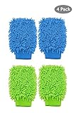 4 pack Microfiber Chenille Mitt Car Washing and Dusting Cleaning Glove, Soft Absorbent, Assorted Colors