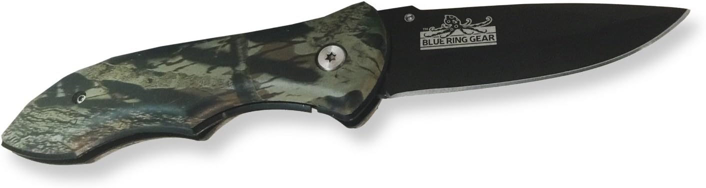 Folding Knife with Camo Handle and Nylon Pouch