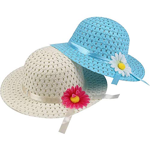 Girls Sunflower Straw Hats, Girls Tea Party Hats Set (8 Pcs Per Set, with Assorted Colors, for Kids 2-6) - Thumbnail 2