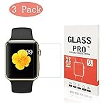 [3-Pack] Apple Watch 38mm Tempered Glass Screen Protector, Linboll - [Only Covers the Flat Area] Anti-Scratch, Bubble Free Screen Protector for Apple Watch 38mm