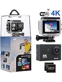 Action Camera, Amuoc 4K WiFi Ultra HD Waterproof Sport Camera with 12MP 170 Degree Wide-Angle Lens and 2 PCS Rechargeable Battery, Including Waterproof Case and Full Accessories Kits