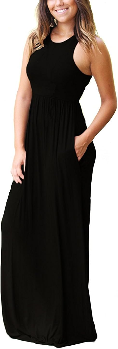 GRECERELLE Women's Sleeveless Racerback Loose Plain Maxi Dresses Casual Long Dresses with Pockets at  Women’s Clothing store