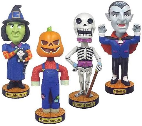 Halloween Bobblehead Collection Make Animated Halloween Party Fun - Bobble Heads For Kids and Adults Both Cute Scary Halloween Decorations Skeleton, Witch, Vampire, Jack O'Lantern Wobbler Set
