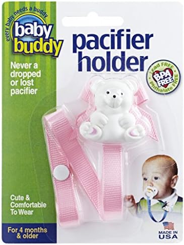 Baby BuddyBear Pacifier Holder Clip Snaps to Paci, Teether, Toy, Clips to Baby’s Shirt, Pacifier Clip - Babies 4 Months & Up/Toddler Boys & Girls, Baby Must Haves, Light Pink, 1 Pack