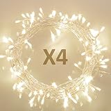 Koopower [4 Pack] 36ft 100 LED Battery Operated String Lights with Timer on 11M Outdoor Clear String Lights(8 Modes, IP65 Waterproof, Warm White)