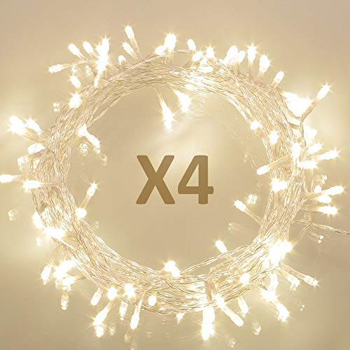 Koopower [4 Pack] 36ft 100 LED Battery Operated String Lights with Timer on 11M Outdoor Clear String Lights(8 Modes, IP65 Waterproof, Warm White)