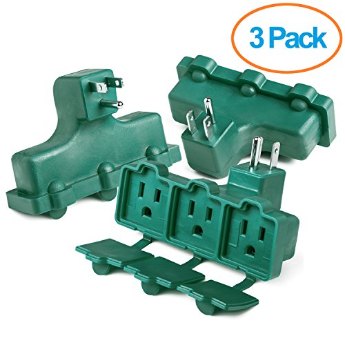 ClearMax 3 Outlet Heavy Duty Indoor Outdoor Power Splitter with Outlet Covers (Green - 3 Pack) - Thumbnail 6