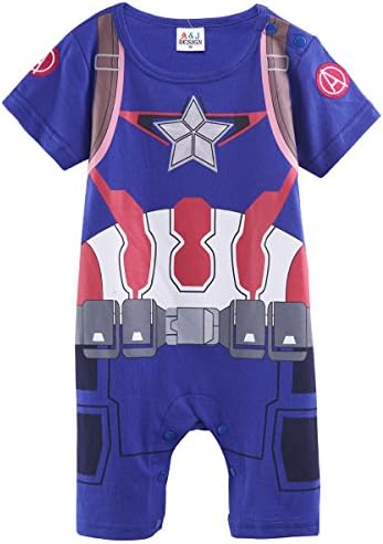 Kiddomania Baby Toddler Boy/ Girl Superhero Bodysuit Romper Onesie Costume (70 (0-6 Months), Captain America)