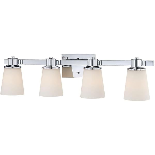 Home Decorators Collection 4 Light Chrome Bath Vanity Light With Bell Shape Etched White Glass Amazon Com