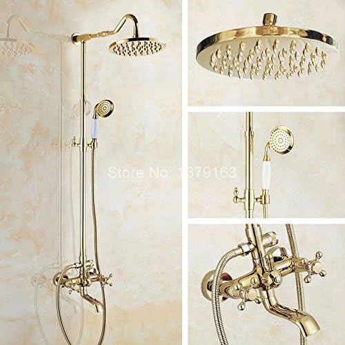 Gold Brass Cross Handles 8" Large Round Shower Head Wall Mount Bathroom Rainfall Shower Faucet Set Bathtub Mixer Tap agf669,Yellow