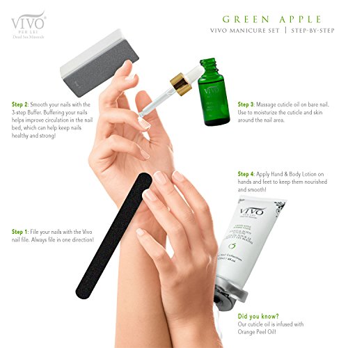 Vivo Per Lei Nail Buffer Set | Dead Sea Nail Buffer and Shine Kit for Salon Quality Manicure | Nail Filing Kit with 3-Step Buffer, Cuticle Oil, Hand Lotion | Manicure Set for Classy Nails - Thumbnail 5