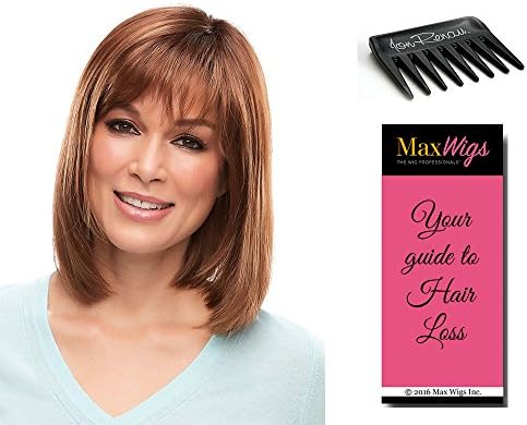 Emilia Monofilament Top Color 4/27/30 GERMAN CHOCOLATE - Jon Renau Wigs Women's Synthetic Smart Lace Front Long Bob with Bangs Natural Hairline Bundle with Wig Comb, MaxWigs Hairloss Booklet