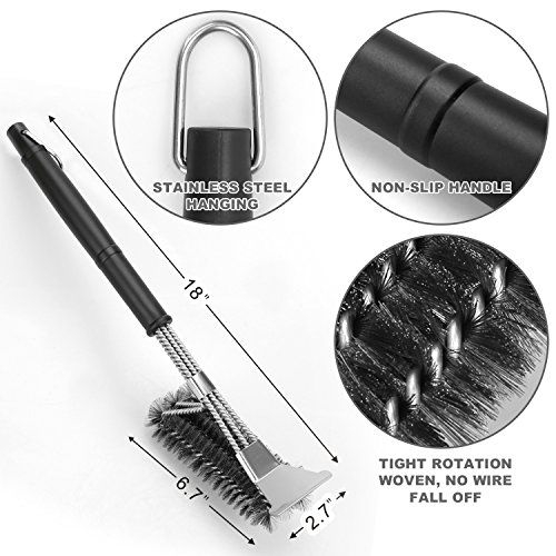Vestaware Grill Brush with Scraper,BBQ Grill Accessories- 3-In-1 Barbecue Grill Cleaning Brush with Triple Wire Bristles Head to Cleaning Each Corner Fast,Clean Safe & Perfect for All Grills