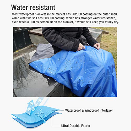 FANCYWING Outdoor Fleece Blanket XL Hooded Stadium Mat - Waterproof/Windproof Blanket for Camping, Picnic, Sports, Festival, Football, Baseball, Concerts, Grass, Dog, Beach (79 x 55 inches)