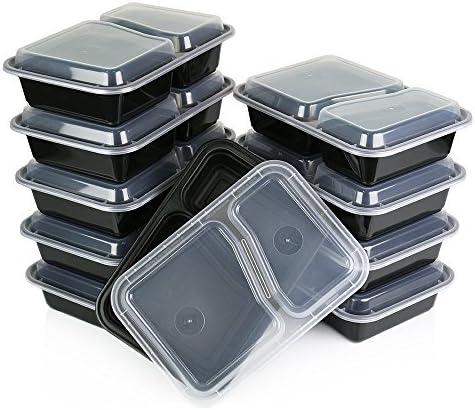 Home Amenity 10-Pack 2 Compartment Food Containers w/Lids - Microwave, Dishwasher and Freezer Safe. Stackable, Reusable, BPA Free Plastic Lunch Box. Airtight Meal Prep Storage, Portion Control (23oz)