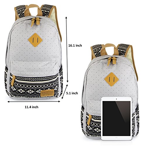 School Backpack, Aiduy Student Canvas Bookbag Lightweight Laptop Bag with Shoulder Bags and Pen Case for Teen Boys and Girls (Grey [3pcs])