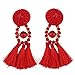 SaiDeng Women Vintage Statement Drop Long Earrings Bohemian Crystal Tassel Earrings Red