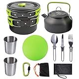 headytidy 11pcs Camping Cookware Mess Kits, Lightweight Pot Pan Kettle with 2 Cups & Cutting Board, Fork Knife Spoon Kit for Backpacking, Outdoor Camping Hiking and Picnic