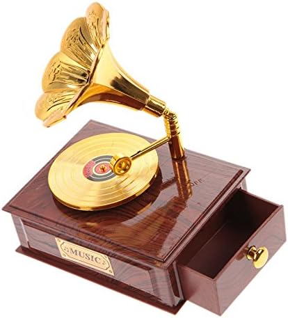 Napayi Classical Trumpet Horn Art Disc Music Box & Make up Case &Jewelry Box Home Decor (Brown)