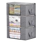 Bamboo Charcoal Clothing Organizer Bags, Foldable Storage Zipper Bag, Large Durable Closet Storage Boxes Case Container for Dresses Quilt Season Items Storage (Grey, 3 Pack)