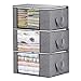 Bamboo Charcoal Clothing Organizer Bags, Foldable Storage Zipper Bag, Large Durable Closet Storage Boxes Case Container for Dresses Quilt Season Items Storage (Grey, 3 Pack)