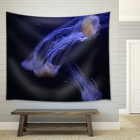 Jellyfish Under Deep Ocean - Fabric Wall Tapestry Home Decor - 51x60 inches
