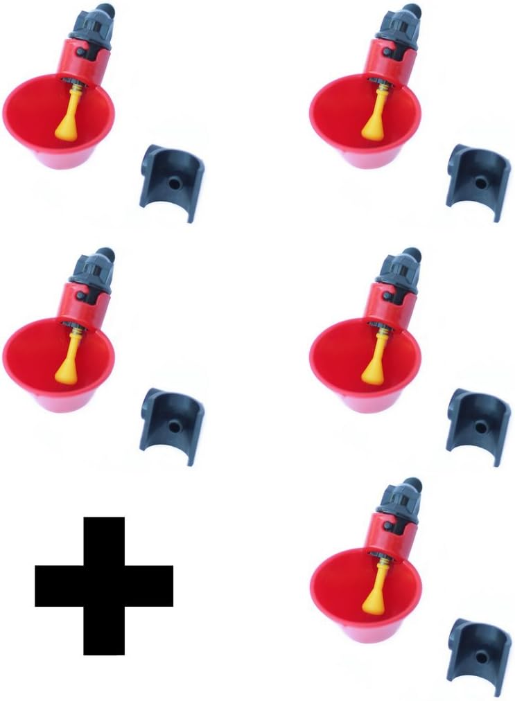 Versatile 4 Pack Red Chicken Water Cups with 1/2 inch PVC Mounting Hardware Poultry Waterer from Quail to Ducks