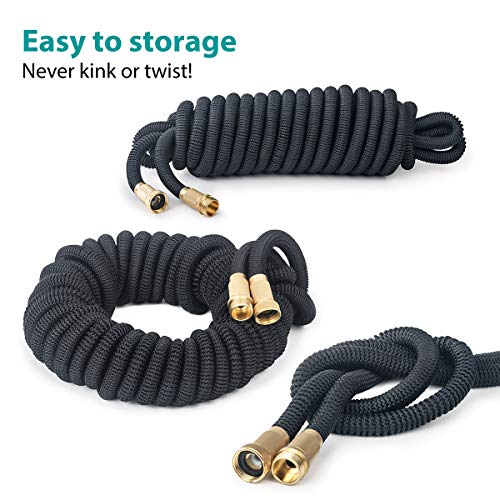 OWSOO 50 FT Expandable Garden Hose, Leakproof Water Hose with 8 Functions Sprayer, 3/4" Solid Brass Fittings, Double Latex Core, Extra Strength Fabric, No-Kink Lightweight Garden Hose for Watering