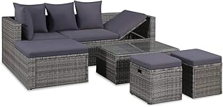vidaXL Gartensofa 14-TLG. Poly Rattan Grau Lounge Sitzgruppe Sofa Gartenmöbel