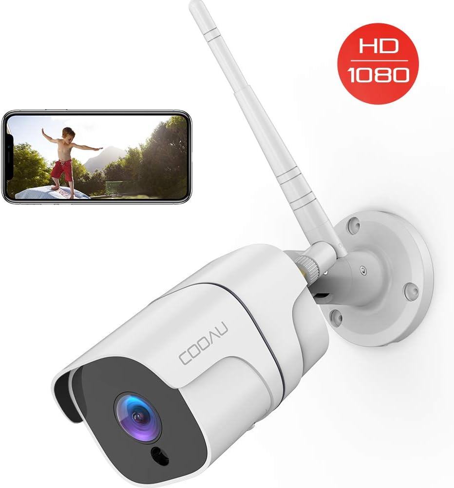 Security Camera Outdoor, COOAU 1080P Wireless Wi-Fi IP Surveillance Cameras with Night Vision, Motion Detection, Activity Alert, 2-Way Audio, IP66 Waterproof, Work with Micro SD Card/Cloud & Alexa