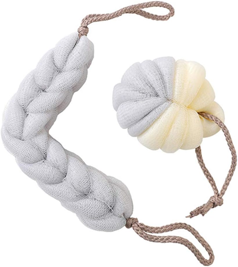 Jzenzero Exfoliating Back Strap Loofah Long Back Scrubber Towel Body Scrubber Mesh Back Scrub Puffs Shower Sponge Ball Set