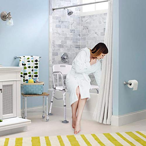 Bath Bench, WATERJOY 5 Height Adjustable Medical Bath Seat Stool Shower Chair with Back and Armrest, Bathroom Bath Tub Transfer Bench