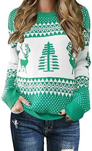 Diocan Women's Ugly Christmas Sweater Tree Reindeer Pattern Holiday Crewneck Knitted Sweater Pullover