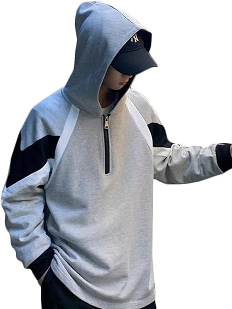 Amazon Zhongjue ジュージェン パーカー メンズ 長袖 ゆったり プルオーバー フード付き ハーフジップ おしゃれ スウェットパーカー カジュアル ストリート系 トップス 春 秋 アウター トレーナー パーカー 通販