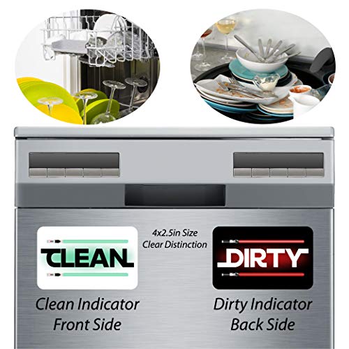 Star Wars Dishwasher Magnet Clean Dirty Star Wars Inspired Sign, Double Sided Light or Reversible Dark Side, Strong Kitchen Flip Magnet Dish Washer Indicator, Bonus Magnetic Metal Plate